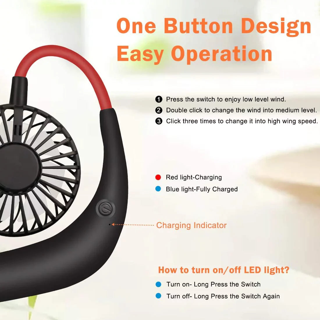 Portable Hanging Neck  Fan With Light