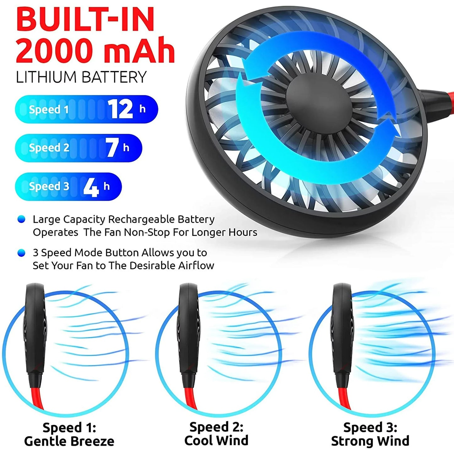 Portable Hanging Neck  Fan With Light