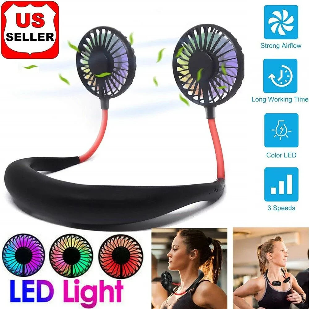 Portable Hanging Neck  Fan With Light