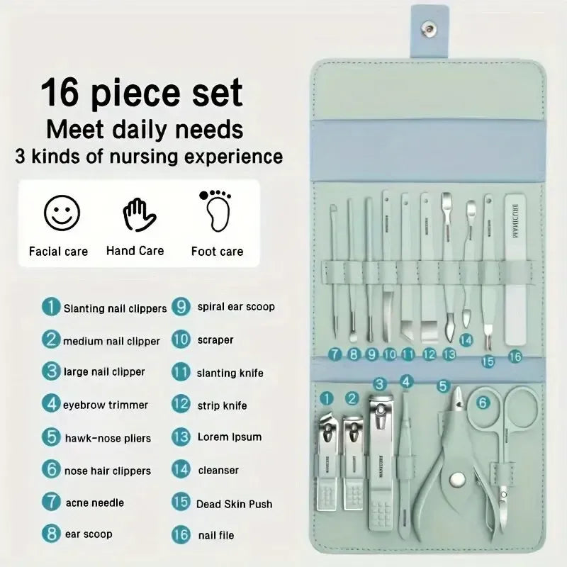 16pcs Manicure Pedicure Grooming Kit